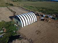 Арочный ангар для сена построен в 2019г размеры18-24 холодный с бетонным полом, так же была сделана планировка участка под дальнейшую застройку